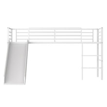 Load image into Gallery viewer, Twin Metal Loft Bed with Slide with Safety Guardrails and Built-in Ladder-White
