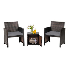 Load image into Gallery viewer, 3 Pieces Patio Wicker Furniture Set with Storage Table and Protective Cover-Gray
