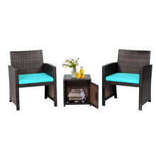 Load image into Gallery viewer, 3 Pieces Patio Wicker Furniture Set with Storage Table and Protective Cover-Turquoise
