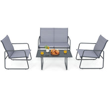 Load image into Gallery viewer, 4 Pieces Metal Patio Furniture Chat Set with Tempered Glass Coffee Table
