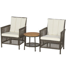 Load image into Gallery viewer, 3 Pieces Patio Rattan Furniture Set with Cushioned Sofas and Wood Table Top-White
