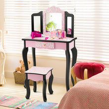 Load image into Gallery viewer, Kid Vanity Set with Tri-Folding Mirror and Leopard Print-Pink
