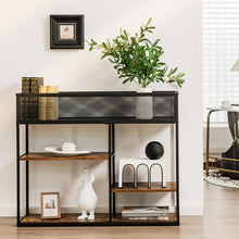 Load image into Gallery viewer, 4-Tier Industrial Console Table with Wire Basket and shelf-Rustic Brown
