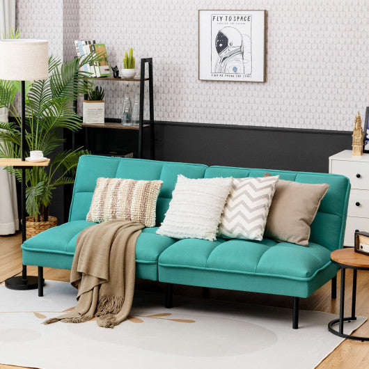 Convertible Fabric Sofa Bed with 3-Level Adjustable Backrest Angle-Turquoise