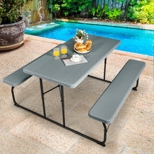 Load image into Gallery viewer, Indoor and Outdoor Folding Picnic Table Bench Set with Wood-like Texture-Gray
