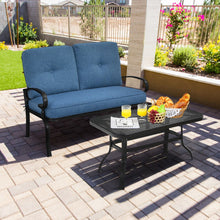 Load image into Gallery viewer, 2 Pieces Patio Loveseat Bench Table Furniture Set with Cushioned Chair-Blue
