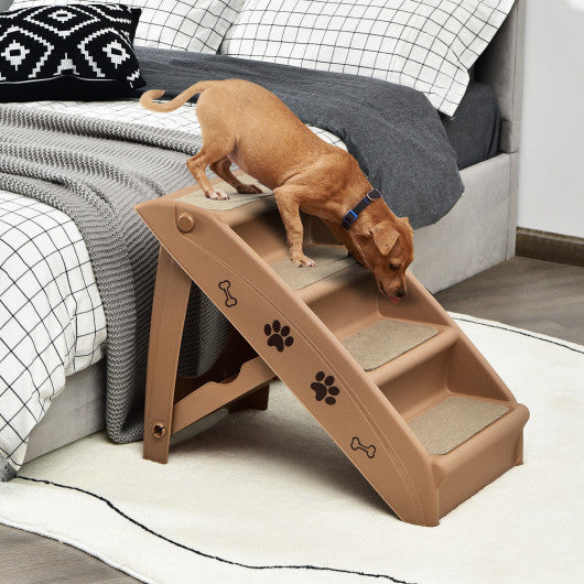 4 Steps Folding Pet Stairs with Safe Side Rail-Coffee