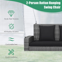 Load image into Gallery viewer, 2-Person Patio PE Wicker Hanging Porch Swing Bench Chair Cushion 800 Pounds-Black
