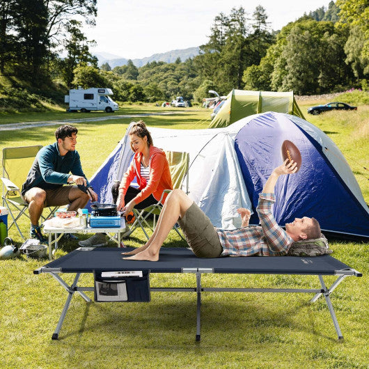 Extra Wide Folding Camping Bed with Carry Bag and Storage Bag-Blue