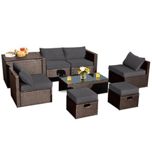 Load image into Gallery viewer, 8 Pieces Patio Space-Saving Rattan Furniture Set with Storage Box and Waterproof Cover-Gray
