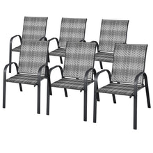 Load image into Gallery viewer, Set of 6 Outdoor PE Wicker Stackable Chairs with Sturdy Steel Frame-Gray
