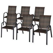Load image into Gallery viewer, Set of 6 Outdoor PE Wicker Stackable Chairs with Sturdy Steel Frame-Brown
