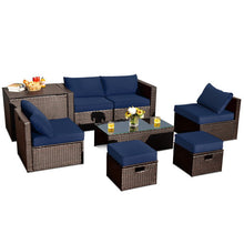 Load image into Gallery viewer, 8 Pieces Patio Space-Saving Rattan Furniture Set with Storage Box and Waterproof Cover-Navy
