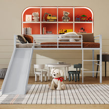 Load image into Gallery viewer, Twin Metal Loft Bed with Slide with Safety Guardrails and Built-in Ladder-Silver
