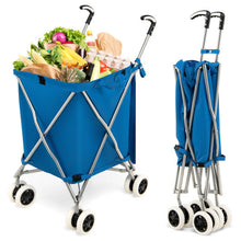 Load image into Gallery viewer, Folding Shopping Utility Cart with Water-Resistant Removable Canvas Bag-Blue
