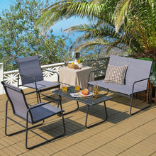 Load image into Gallery viewer, 4 Pieces Metal Patio Furniture Chat Set with Tempered Glass Coffee Table

