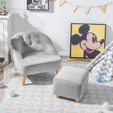 Load image into Gallery viewer, Soft Velvet Upholstered Kids Sofa Chair with Ottoman-Gray
