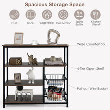 Load image into Gallery viewer, 4-Tier Industrial Kitchen Baker&#39;s Rack with 2 Wire Baskets-Rustic Brown
