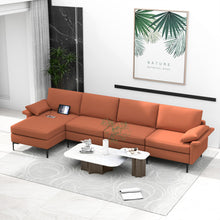 Load image into Gallery viewer, Extra Large L-shaped Sectional Sofa with Reversible Chaise and 2 USB Ports for 4-5 People-Rust Red
