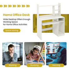 Load image into Gallery viewer, Home Office Computer Desk with Bookcase Keyboard Tray and CPU Stand-White
