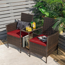 Load image into Gallery viewer, Patio Rattan Wicker Conversation Set Sofa Cushioned Loveseat Glass Table-Red
