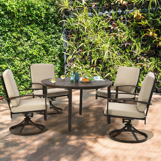 Set of 4 Patio Swivel Dining Chairs with Cushion and Armrest-Beige