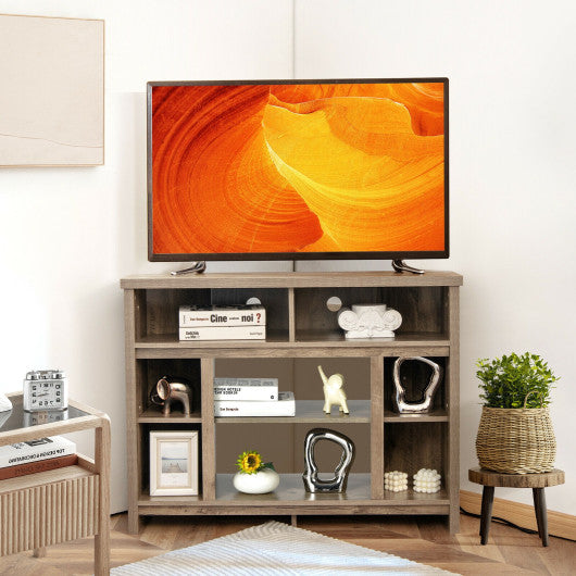 Corner TV Stand Entertainment Console Center with Adjustable Shelves-Natural