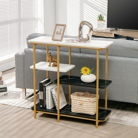 Faux Marble Entrance Console Table with Shelves-White