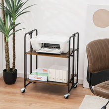 Load image into Gallery viewer, 2-Tier Folding Rolling Cart with Metal Frame-Rustic Brown
