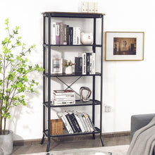 Load image into Gallery viewer, Industrial 5-Layer Bookshelf with Out-Stretched Legs-Rustic Brown
