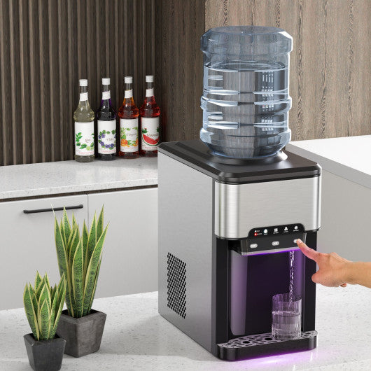 3-in-1 Water Cooler Dispenser with Built-in Ice Maker and 3 Temperature Settings-Silver