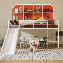 Load image into Gallery viewer, Twin Metal Loft Bed with Slide with Safety Guardrails and Built-in Ladder-White
