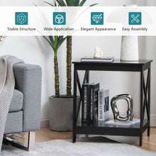 Load image into Gallery viewer, 2-Tier Side Table with X-shape Design and 4 Solid Legs-Black
