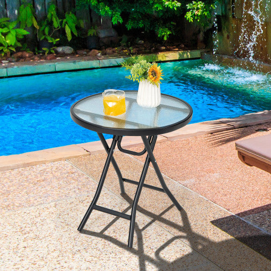 Patio Side Table with Tempered Glass Tabletop