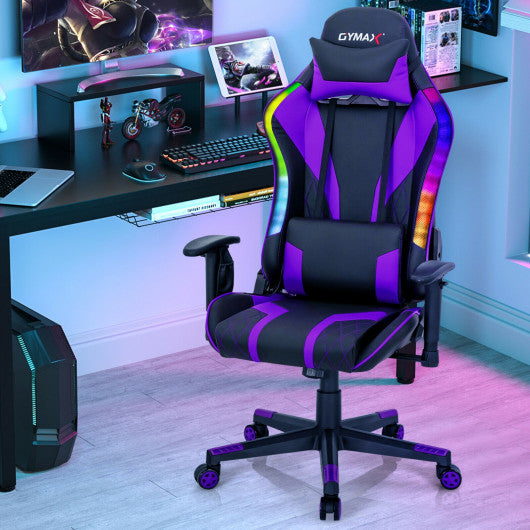 Gaming Chair Adjustable Swivel Computer Chair with Dynamic LED Lights-Purple