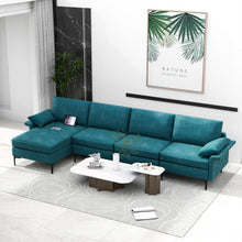 Load image into Gallery viewer, Extra Large L-shaped Sectional Sofa with Reversible Chaise and 2 USB Ports for 4-5 People-Peacock Blue
