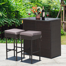 Load image into Gallery viewer, 3 Pieces Patio Rattan Wicker Bar Table Stools Dining Set-Gray &amp; Off White
