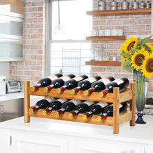 Load image into Gallery viewer, 2-Tier 12 Bottles Bamboo Storage Shelf  Wine Rack-Natural
