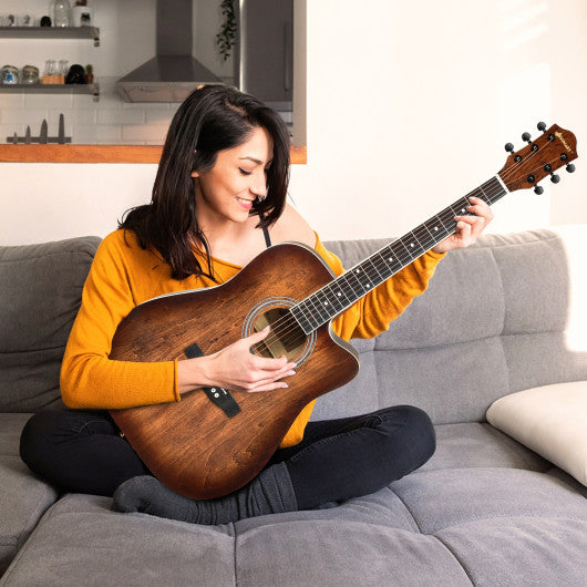 41 Inches Full Size Cutaway Acoustic Guitar Set for Beginner-Coffee