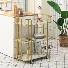 Load image into Gallery viewer, Gold Rolling Bar Cart with Sturdy Steel Frame
