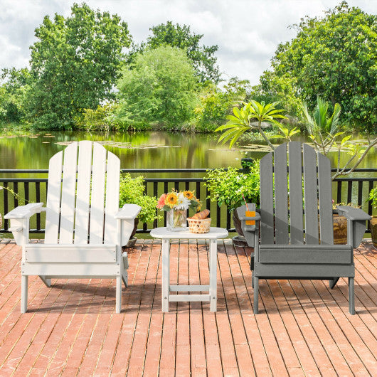 Patio Folding Adirondack Chair with Built-in Cup Holder-Gray