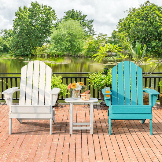 Patio Folding Adirondack Chair with Built-in Cup Holder-White