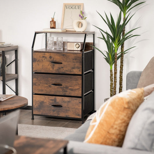 Nightstand Dresser Organizer Unit withTop Shelf-Rustic Brown