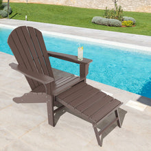 Load image into Gallery viewer, Patio HDPE Adirondack Chair with Retractable Ottoman-Brown
