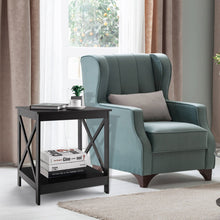 Load image into Gallery viewer, 2-Tier Side Table with X-shape Design and 4 Solid Legs-Dark Brown
