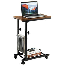 Load image into Gallery viewer, C-shape Sofa Side Table with Storage Basket-Rustic Brown
