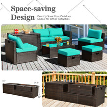 Load image into Gallery viewer, 8 Pieces Patio Space-Saving Rattan Furniture Set with Storage Box and Waterproof Cover-Turquoise
