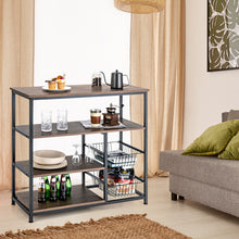 Load image into Gallery viewer, 4-Tier Industrial Kitchen Baker&#39;s Rack with 2 Wire Baskets-Rustic Brown
