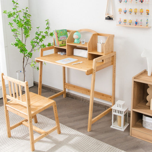 Bamboo Kids Study Desk and Chair Set with Bookshelf