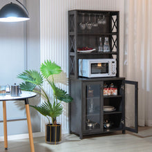 Load image into Gallery viewer, Tall Freestanding Bar Cabinet Buffet with Glass Holder and Adjustable Shelf-Gray
